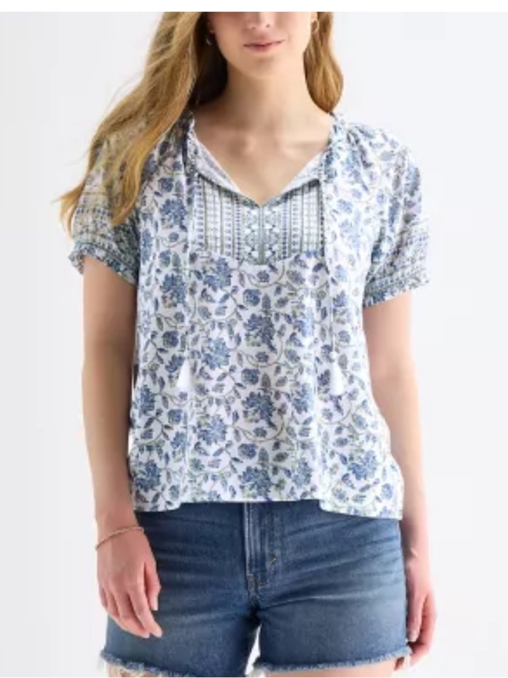 Lucky Brand Blue Paisley Tie-Neck Women's Blouse